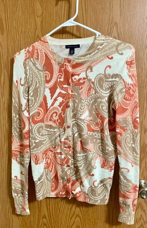 Tommy Hilfiger Sweaters - Tommy Hilfiger Women's Button-Down Cardigan Sweater in Orange and Beige Paisley